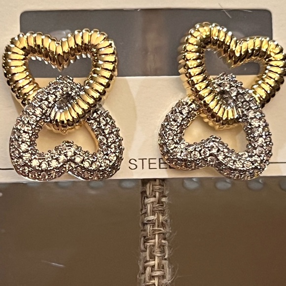 Double Hearts Studs with Crystals - Picture 7 of 8